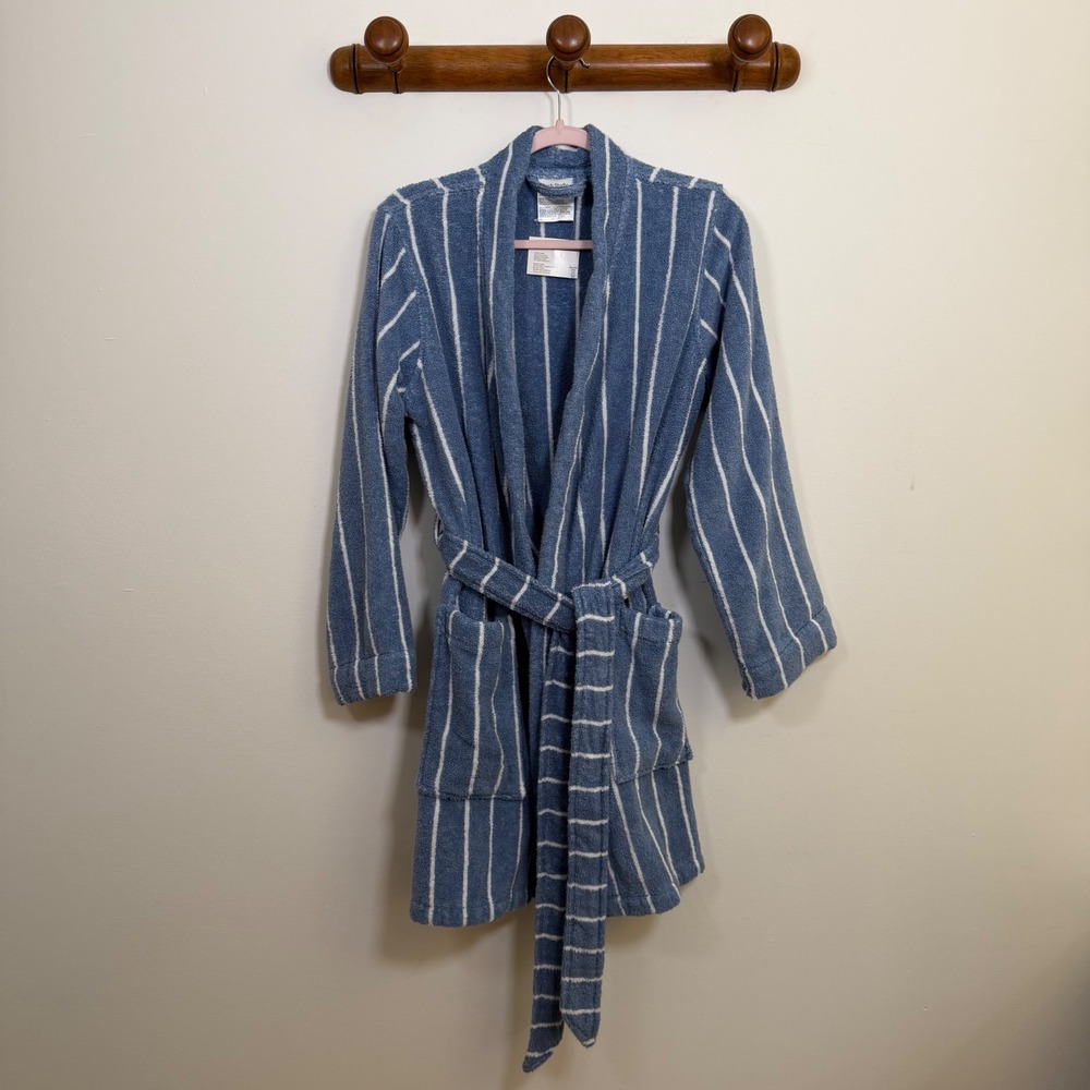 Arch Studio Blue White Striped Cotton Terry Cloth Bathrobe Unisex S/M NEW